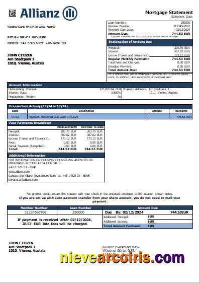 Austria Allianz Investment Bank Mortgage Statement Scr Sample