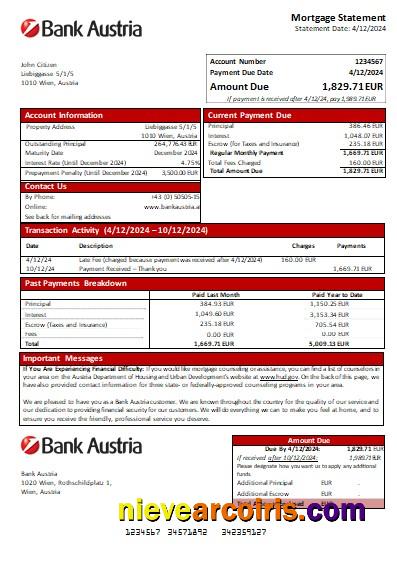 Austria Bank Austria Bank Mortgage Statement Scr Sample
