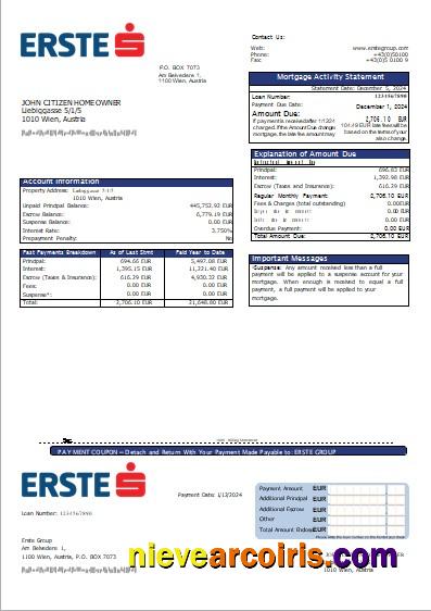 Austria Erste Group Bank Mortgage Statement Scr Template