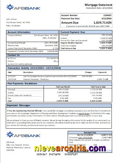 Azerbaijan AFB Bank Mortgage Statement Scr Preview