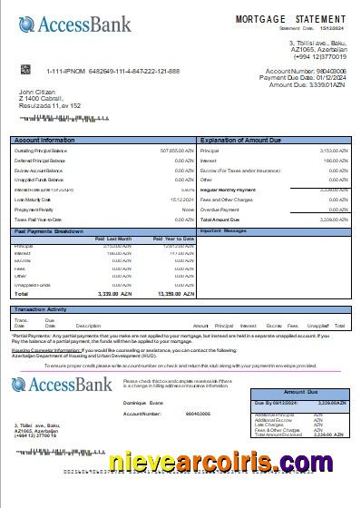 Azerbaijan Access Bank Mortgage Statement Scr Template