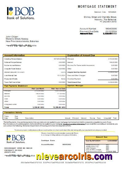 Bahamas Bank Of The Bahamas Bank Mortgage Statement Scr Preview