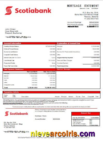 Bahamas Scotiabank Bank Mortgage Statement Scr Photolook