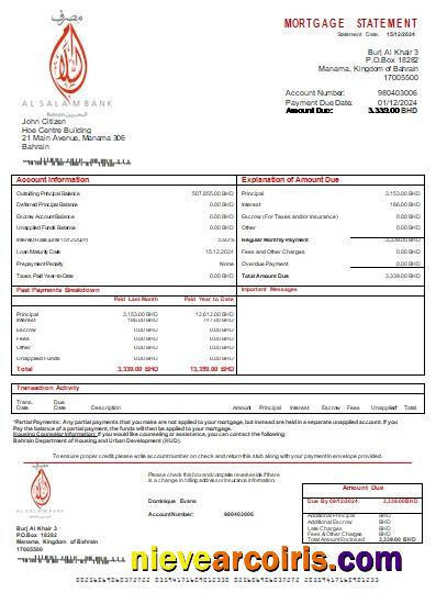 Bahrain Al Salam Bank Bank Mortgage Statement Scr Photolook