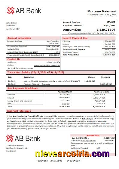 Bangladesh AB Bank Mortgage Statement Scr Template