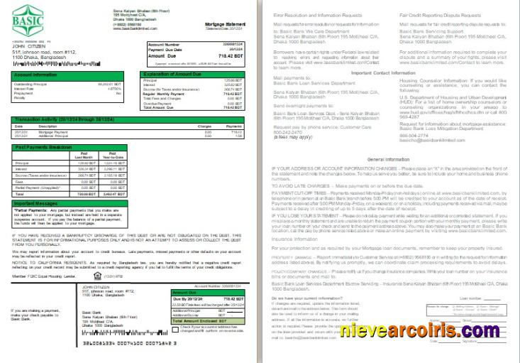 Bangladesh Basic Bank Bank Mortgage Statement, 2 Pages, 1 2 Scr Template