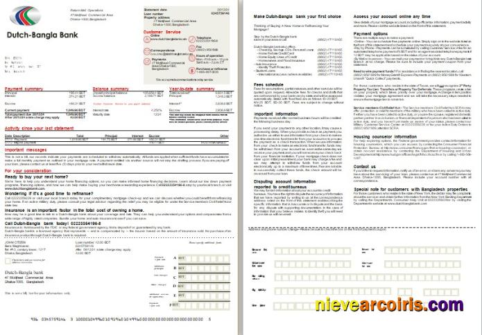 Bangladesh Dutch Bangla Bank Mortgage Statement, 2 Pages, 1 2 Scr Photolook
