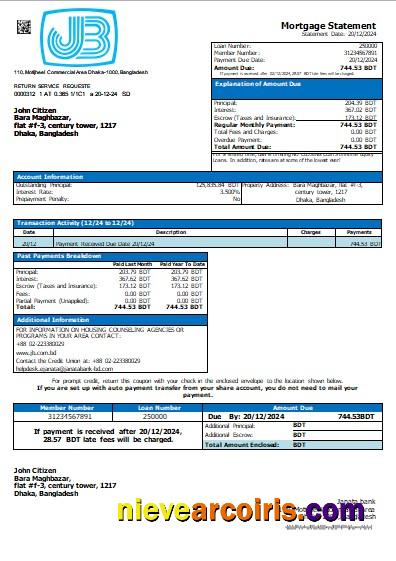 Bangladesh Janata Bank Mortgage Statement Scr Sample