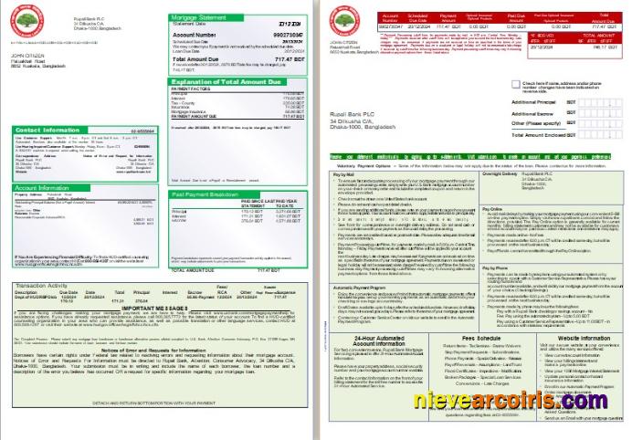 Bangladesh Rupali Bank Mortgage Statement, 3 Pages, 1 2 Scr Photolook