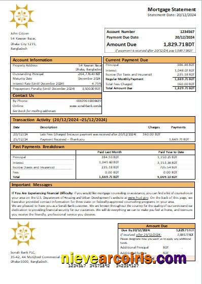 Bangladesh Sonali Bank Mortgage Statement Scr Preview