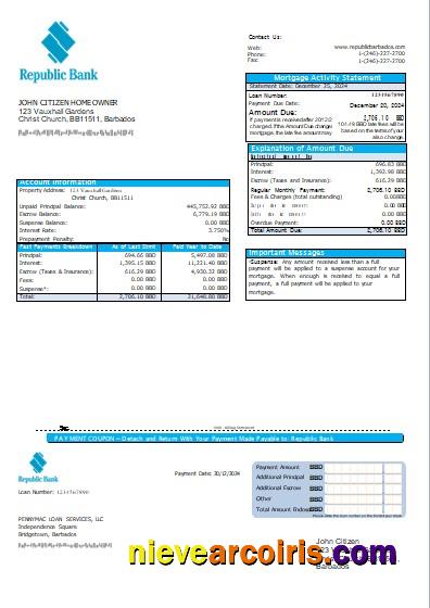 Barbados Republic Bank Mortgage Statement Scr Sample
