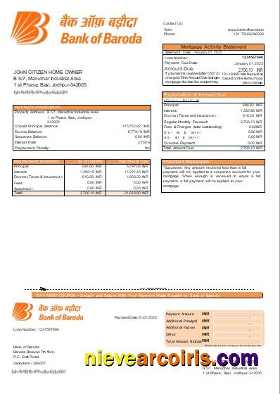Baroda Bank Of Baroda Bank Mortgage Statement Scr Sample