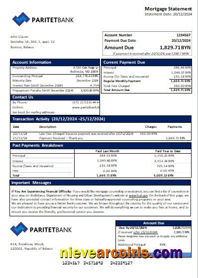Belarus Paritet Bank Mortgage Statement Scr Preview