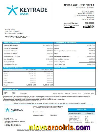 Belgium Keytrade Bank Mortgage Statement Scr Sample