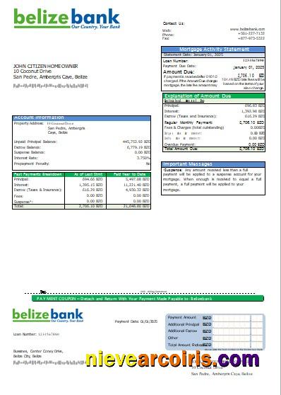Belize Belizebank Bank Mortgage Statement Scr Template