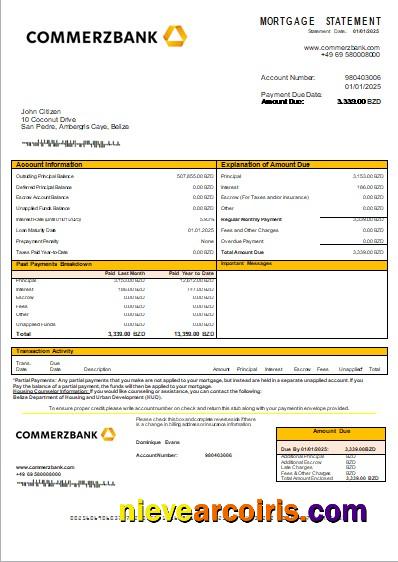 Belize Commerzbank Bank Mortgage Statement Scr Preview