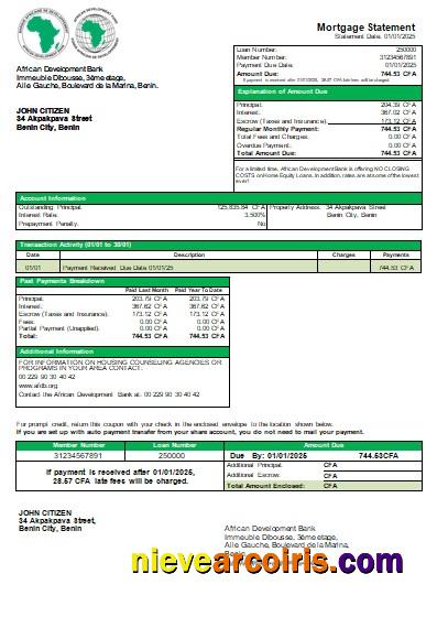 Benin African Development Bank Mortgage Statement Scr Preview