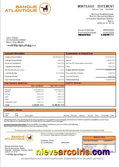 Benin Banque Atlantique Bank Mortgage Statement Scr Template