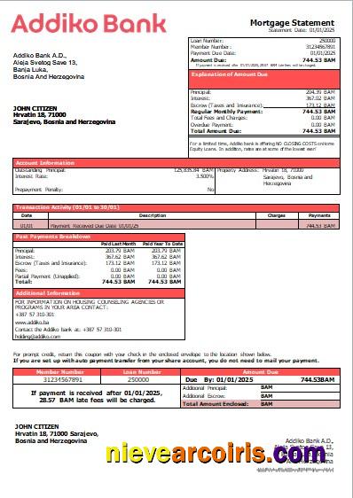 Bosnia And Herzegovina Addiko Bank Mortgage Statement Scr Photolook