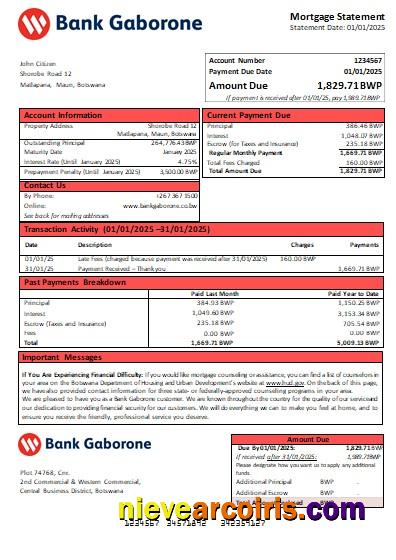 Botswana Bank Gaborone Bank Mortgage Statement Scr Preview
