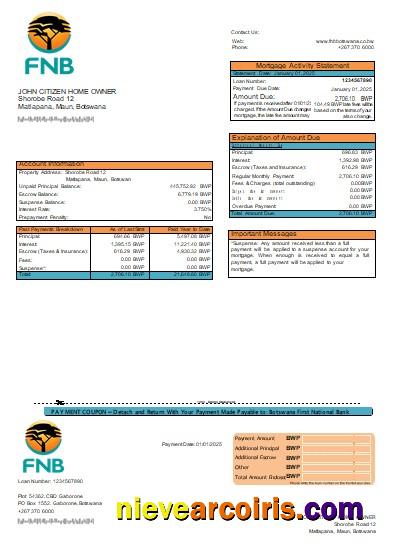 Botswana First National Bank Mortgage Statement Scr Template