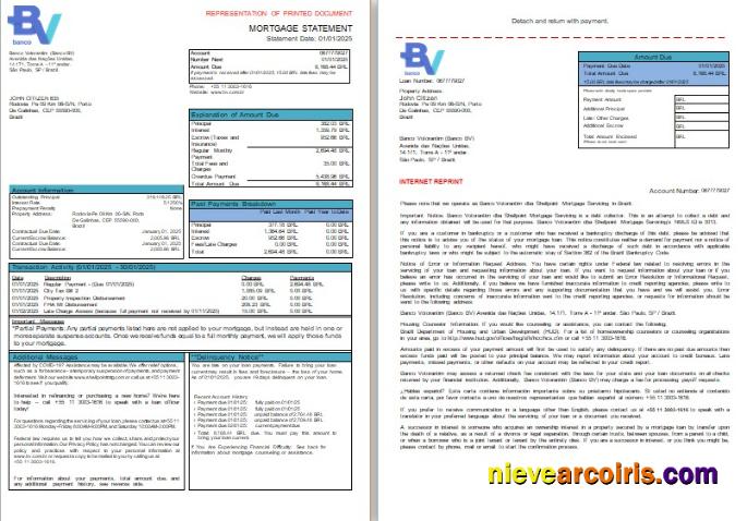Brazil Banco Votorantim Bank Mortgage Statement, 3 Pages, 1 2 Scr Template