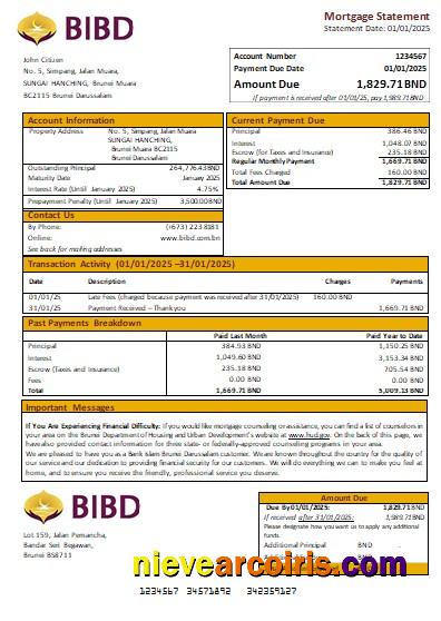 Brunei Bank Islam Brunei Darussalam Bank Mortgage Statement Scr Sample
