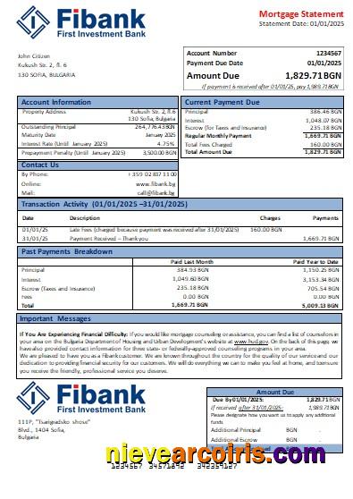 Bulgaria Fibank Bank Mortgage Statement Scr Photolook