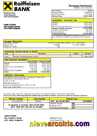 Bulgaria Raiffeisen Bank Mortgage Statement Scr Preview