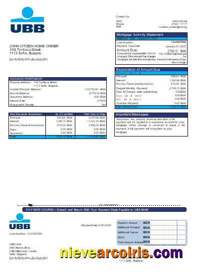 Bulgaria UBB Bank Mortgage Statement Scr Template