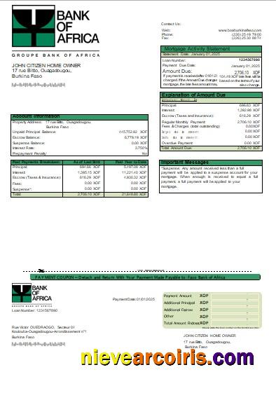 Burkina Faso Bank Of Africa Bank Mortgage Statement Scr Sample