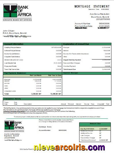 Burundi Bank Of Africa Bank Mortgage Statement Scr Photolook