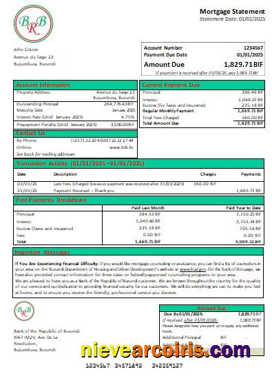 Burundi Bank Of The Republic Of Burundi Bank Mortgage Statement Scr Sample