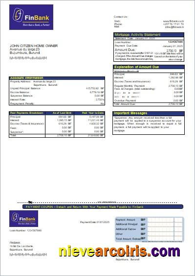 Burundi Finbank Bank Mortgage Statement Scr Template