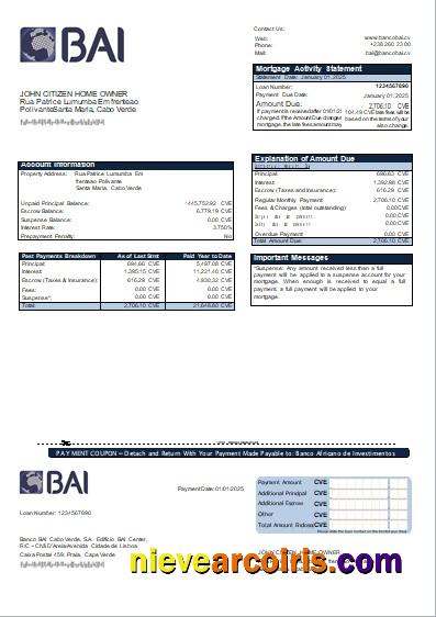 Cabo Verde BAI Bank Mortgage Statement Scr Preview