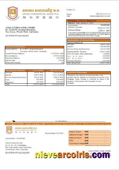 Cambodia Union Commercial Bank Mortgage Statement Scr Photolook