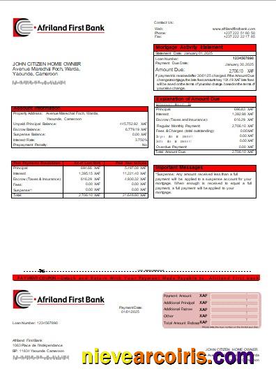 Cameroon Afriland First Bank Mortgage Statement Scr Template