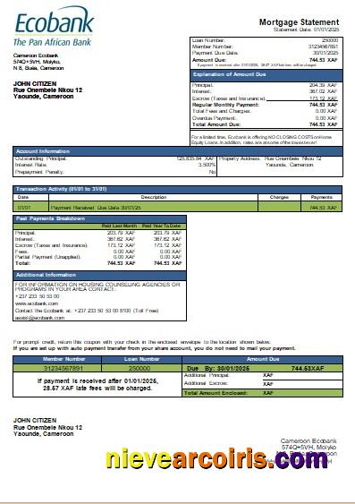 Cameroon Ecobank Bank Mortgage Statement Scr Template