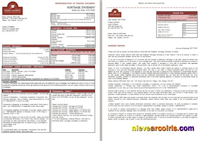 Canada Money Mentors (MM) Bank Mortgage Statement, 3 Pages, 1 2 Scr Photolook