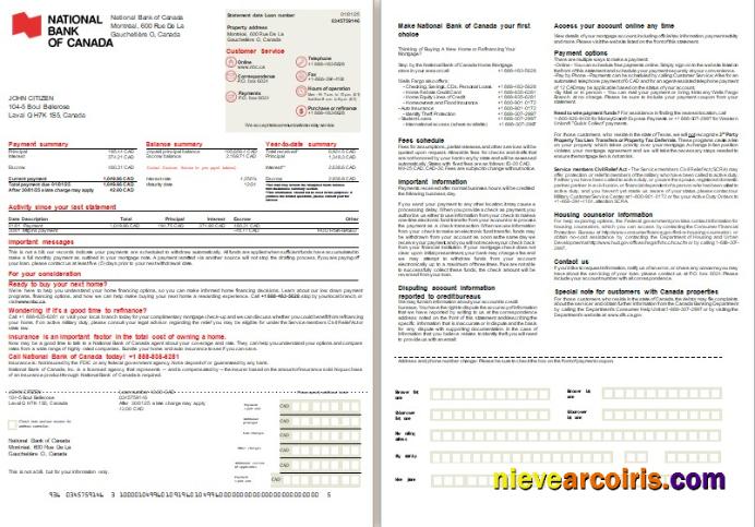 Canada National Bank Of Canada Bank Mortgage Statement, 2 Pages, 1 2 Scr Photolook
