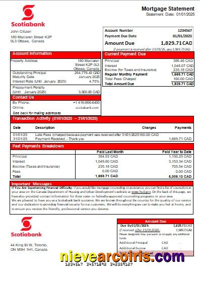 Canada Scotiabank Bank Mortgage Statement Scr Template