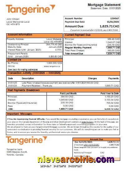 Canada Tangerine Bank Mortgage Statement Scr Photolook