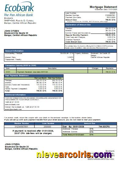 Central African Republic Ecobank Bank Mortgage Statement Scr Preview