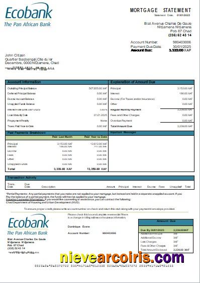 Chad Ecobank Bank Mortgage Statement Scr Photolook