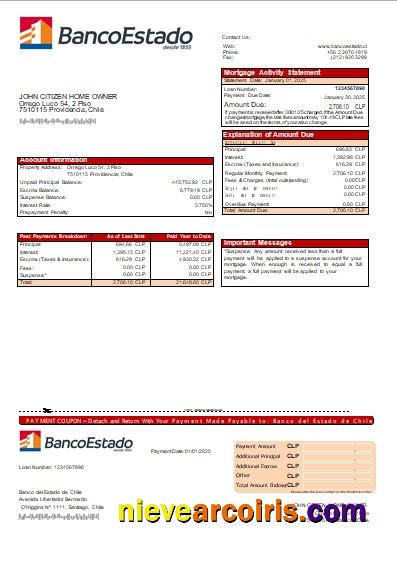 Chile Banco Del Estado De Chile Bank Mortgage Statement Scr Preview
