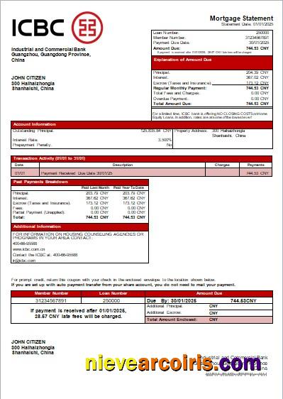 China ICBC Bank Mortgage Statement Scr Photolook