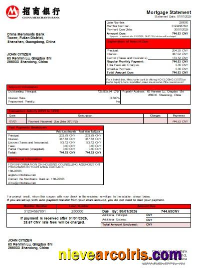 China Merchants Bank Mortgage Statement Scr Template