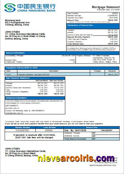 China Minsheng Bank Mortgage Statement Scr Photolook