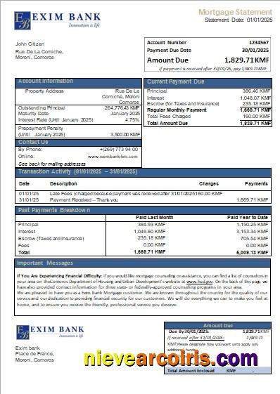 Comoros Exim Bank Mortgage Statement Scr Preview
