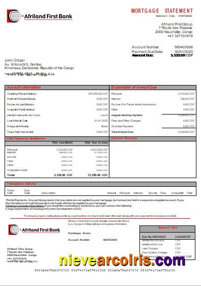 Congo Afriland First Bank Mortgage Statement Scr Template